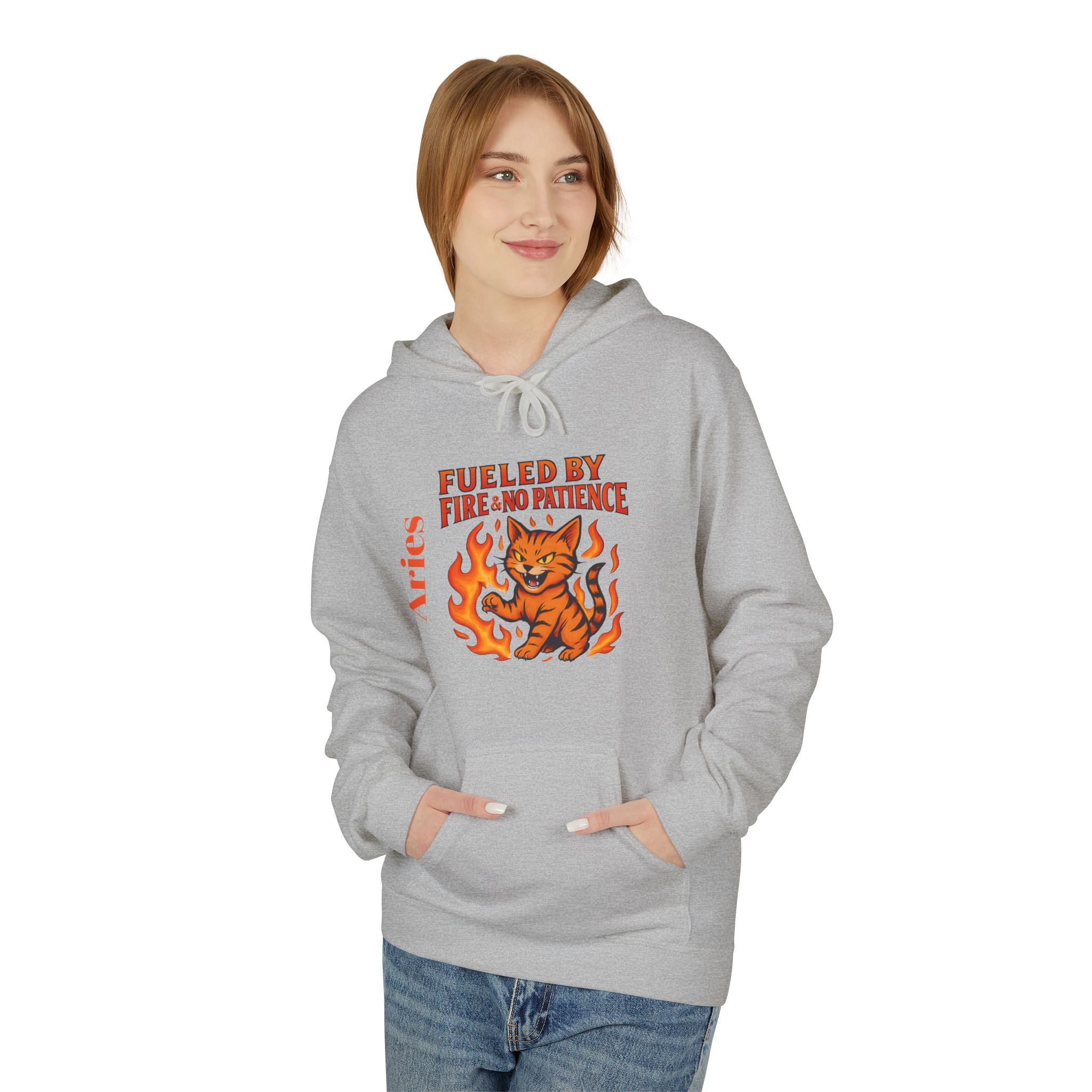 Aries Cat Fire Vibe Hoodie, Astrology Sweatshirt, Custom Zodiac Gift, Unisex Pullover, Birthday Celebration, Astrology Lover Hoodie