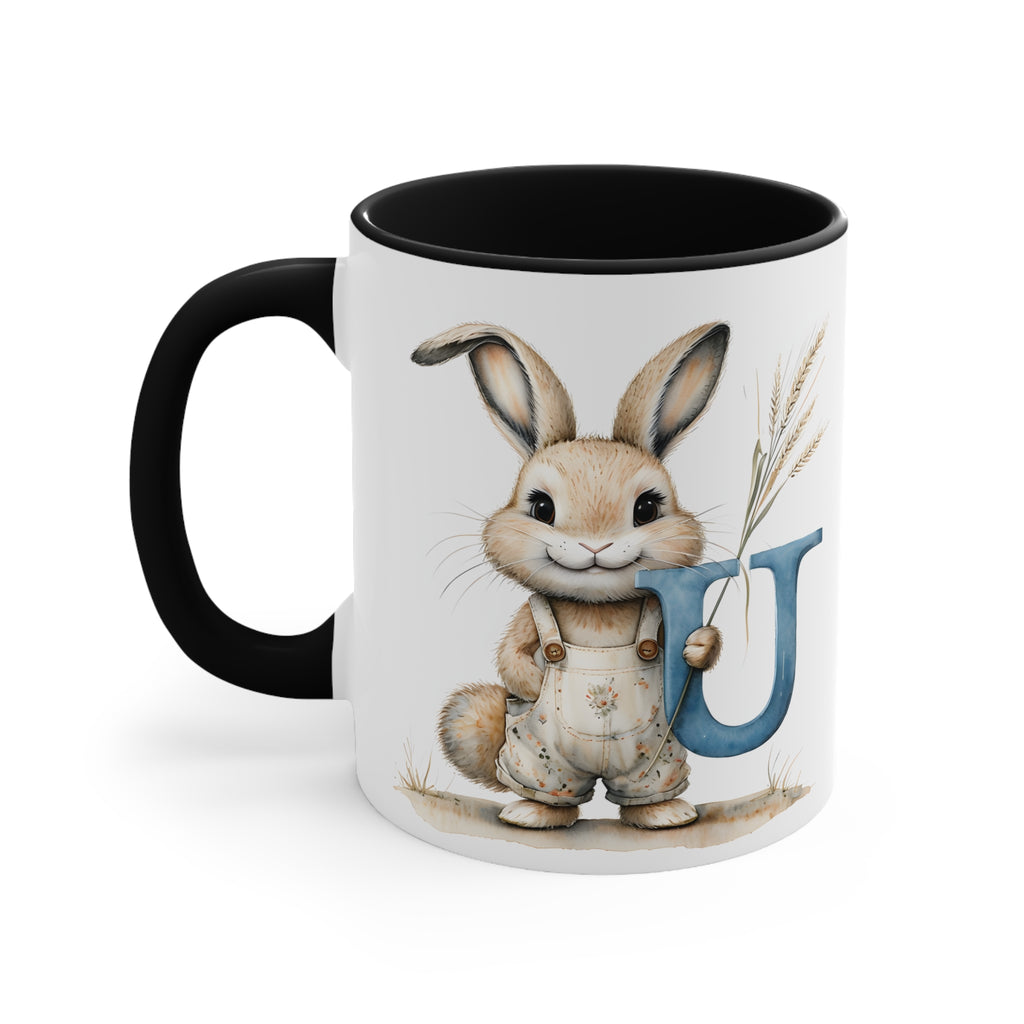 Whimsical Letter U Rabbit Accent Mug, Perfect for Easter, Coffee Lovers, Cute Gifts, Home Decor, Breakfast Table, Unique Tea Mug