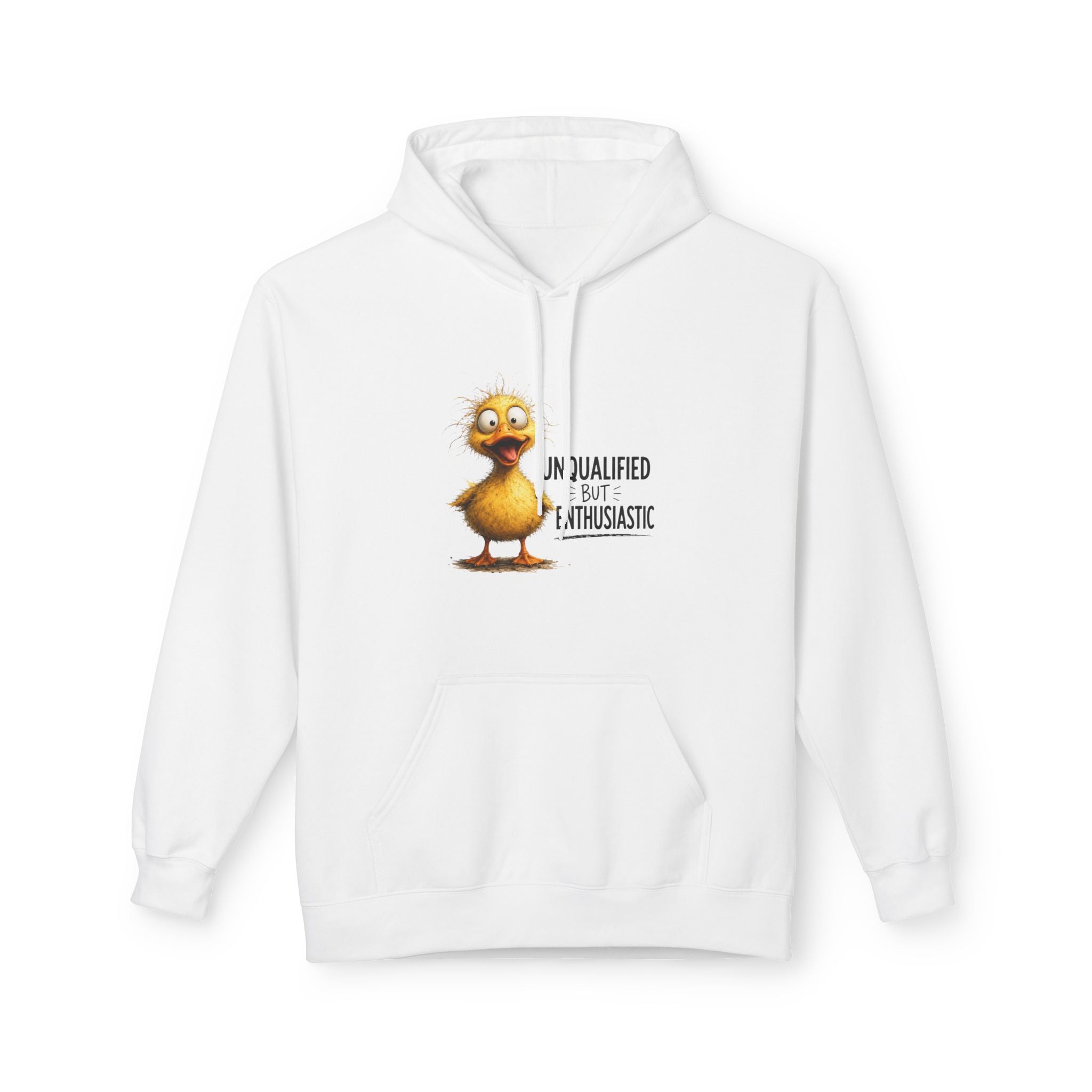 White duck graphic hoodie with front pocket and kangaroo hood