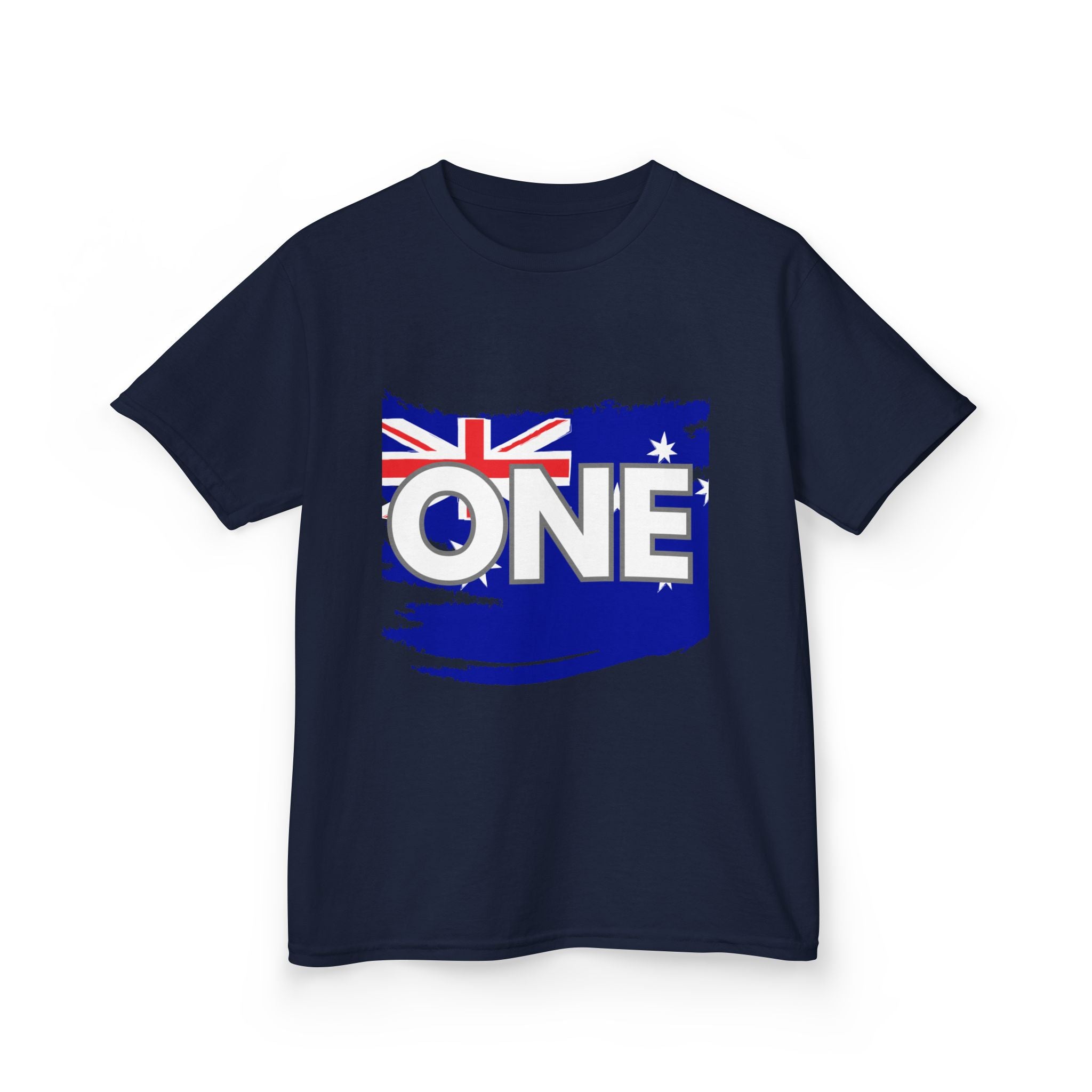 Kids Tee — "ONE" Australia Map Torn Flag Unity Design (Patriotic Australia Day Shirt)