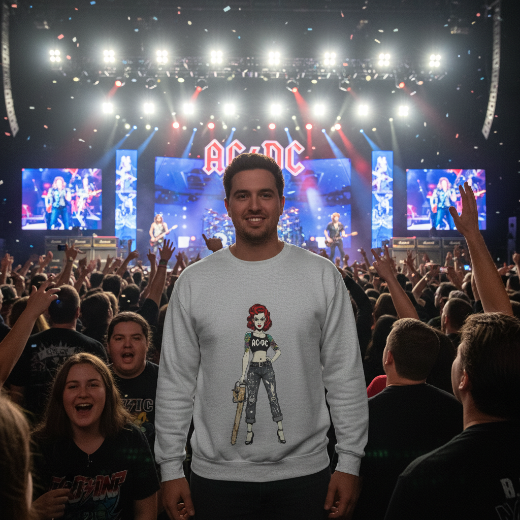 AC/DC Inspired Unisex Heavy Blend™ Comic Style, Rock Band Graphic, Music Lover Gift, Graphic Crewneck, Pop Art Print, Retro Sweatshirt