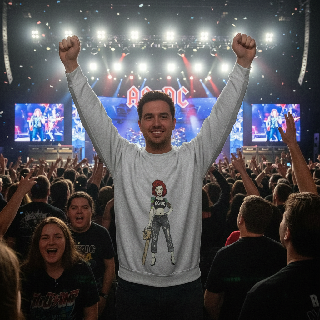 AC/DC Inspired Unisex Heavy Blend™ Comic Style, Rock Band Graphic, Music Lover Gift, Graphic Crewneck, Pop Art Print, Retro Sweatshirt