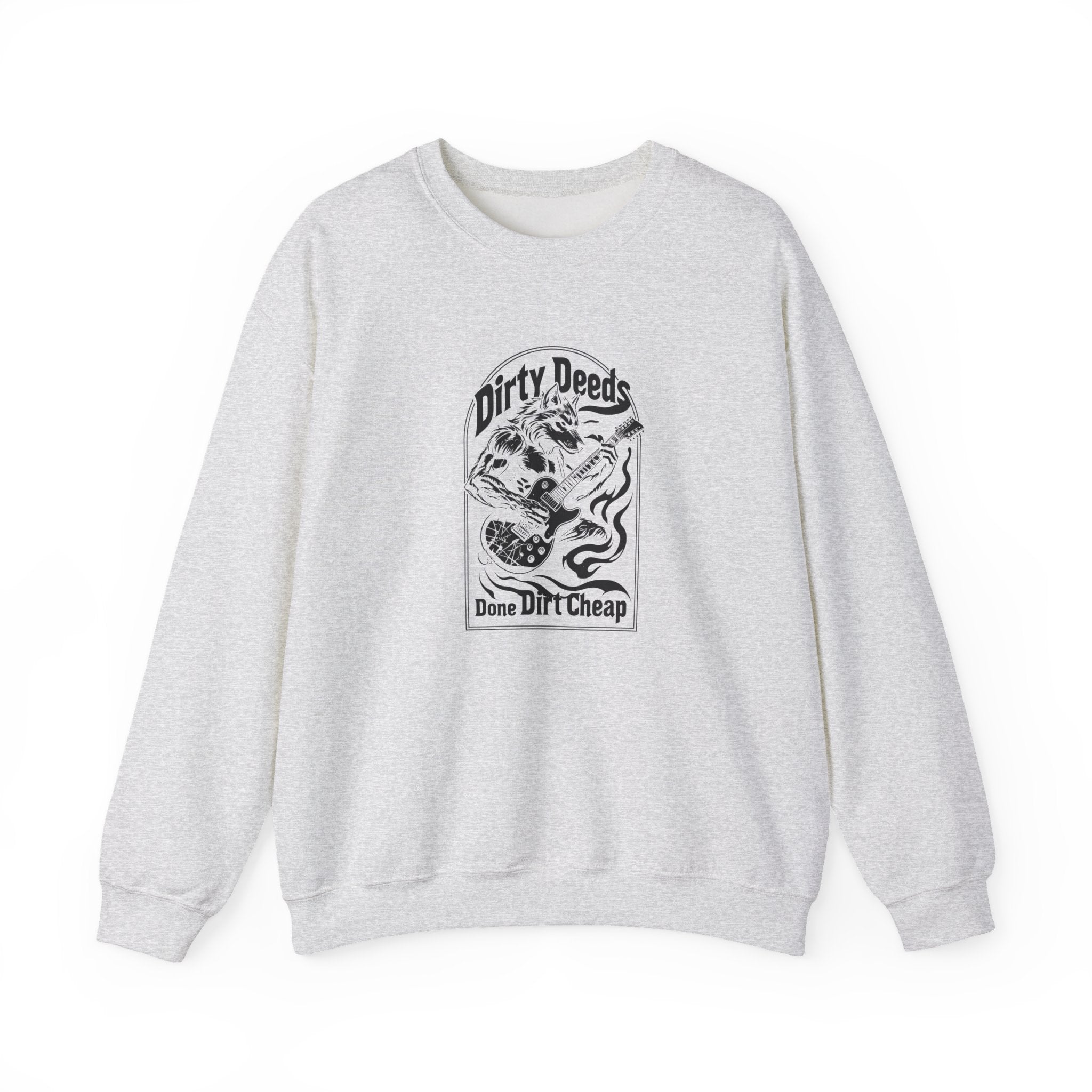 Crewneck Sweatshirt — 'Dirty Deeds Done Dirt Cheap' Retro Skull Graphic
