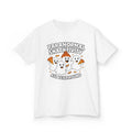 Kids white T-shirt with cute ghost graphic and “All year round” print