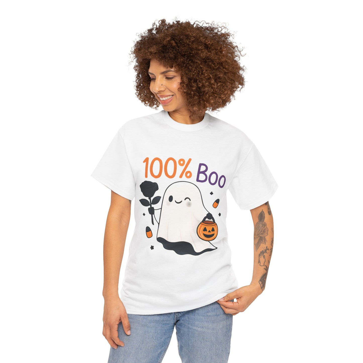 100% Boo Ghost Tee | Unisex Heavy Cotton Tee, Halloween Shirt, Casual Wear, Gift for Ghost Lovers, Cute Halloween Apparel