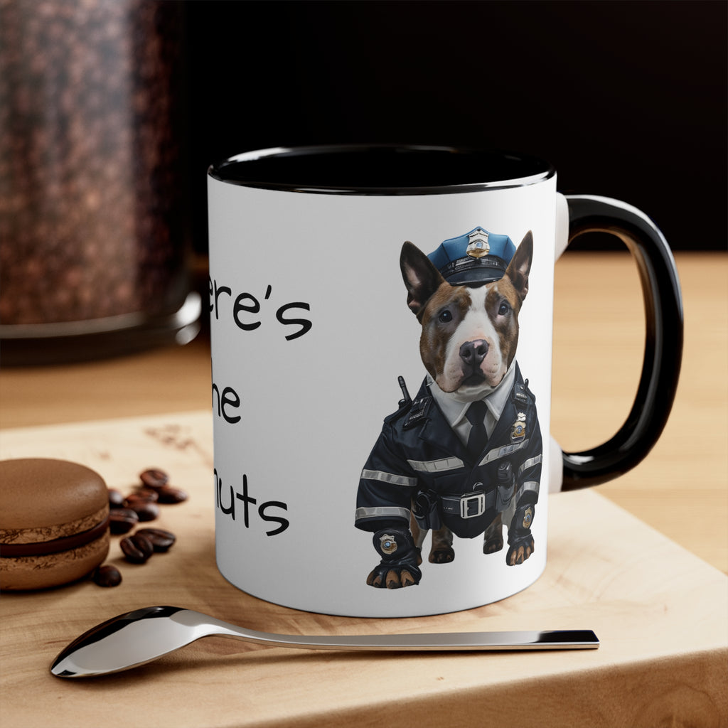 Staffordshire Terrier in Police Uniform Accent Mug Wheres the Donuts Fun Dog Lover and Police Fan Gift