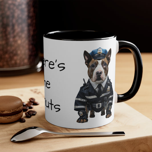 Staffordshire Terrier in Police Uniform Accent Mug Wheres the Donuts Fun Dog Lover and Police Fan Gift