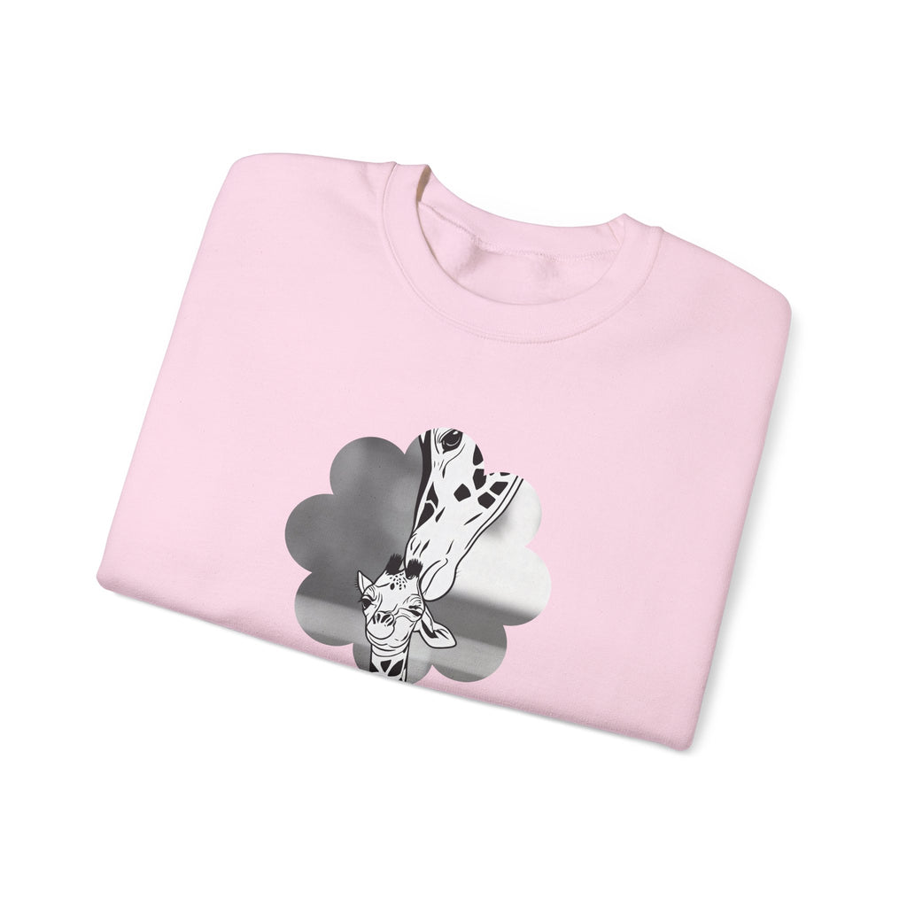 Light pink crewneck sweatshirt with giraffe graphic on cloud