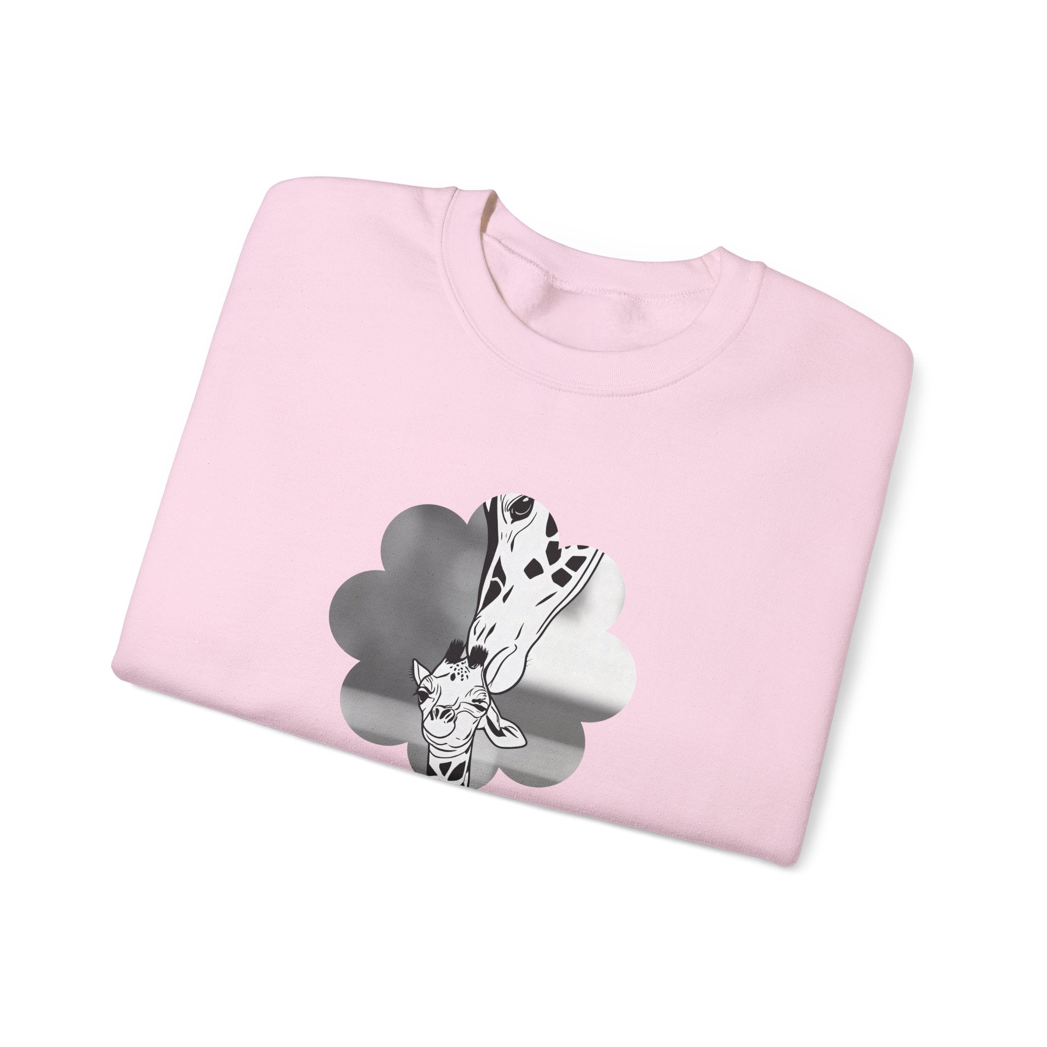 Light pink crewneck sweatshirt with giraffe graphic on cloud
