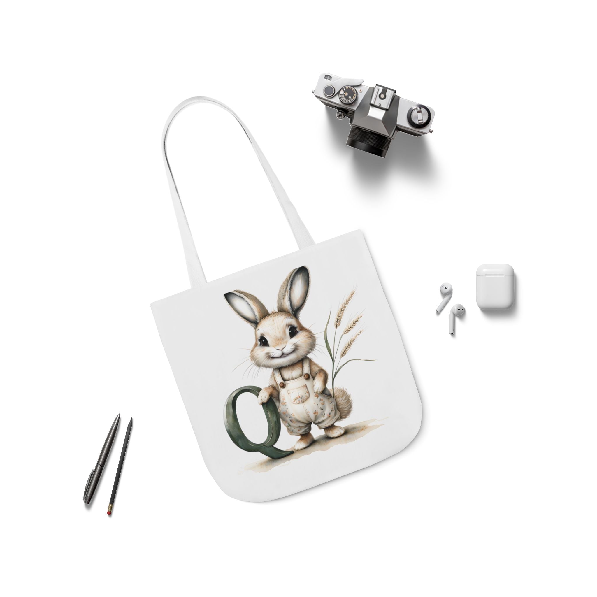 Cute Letter Q Rabbit Canvas Tote Bag - Eco-Friendly Shopping, Gift Bag, Farmer's Market, Kid's Lunch, Summer Fun