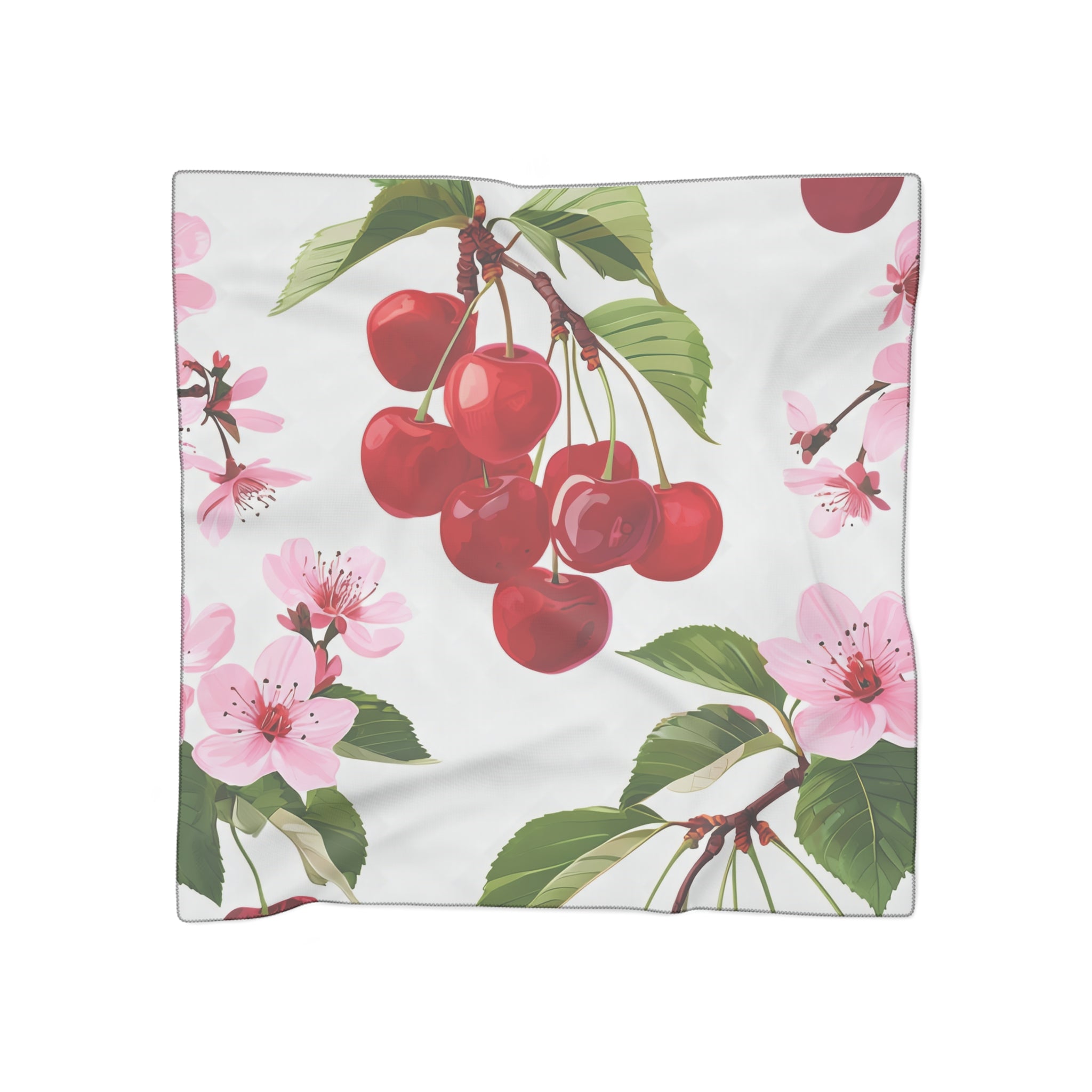 Cherry Blossom Pattern Silk-Look Scarf — Soft Floral Print