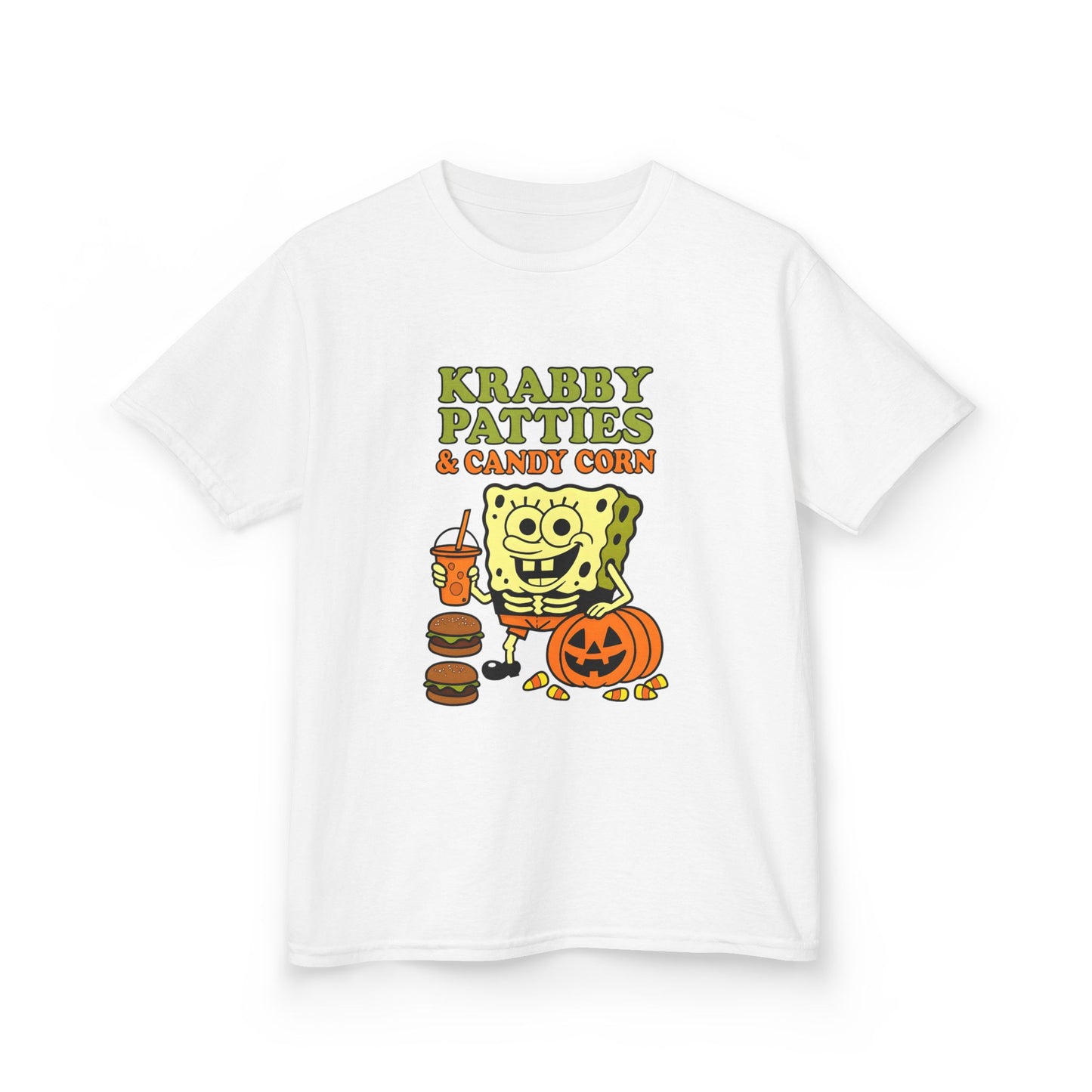 Kids Halloween SpongeBob Tee, Krabby Patties Shirt, Funny Kids T-Shirt, Fall Costume Tee, Halloween Gift for Boys and Girls