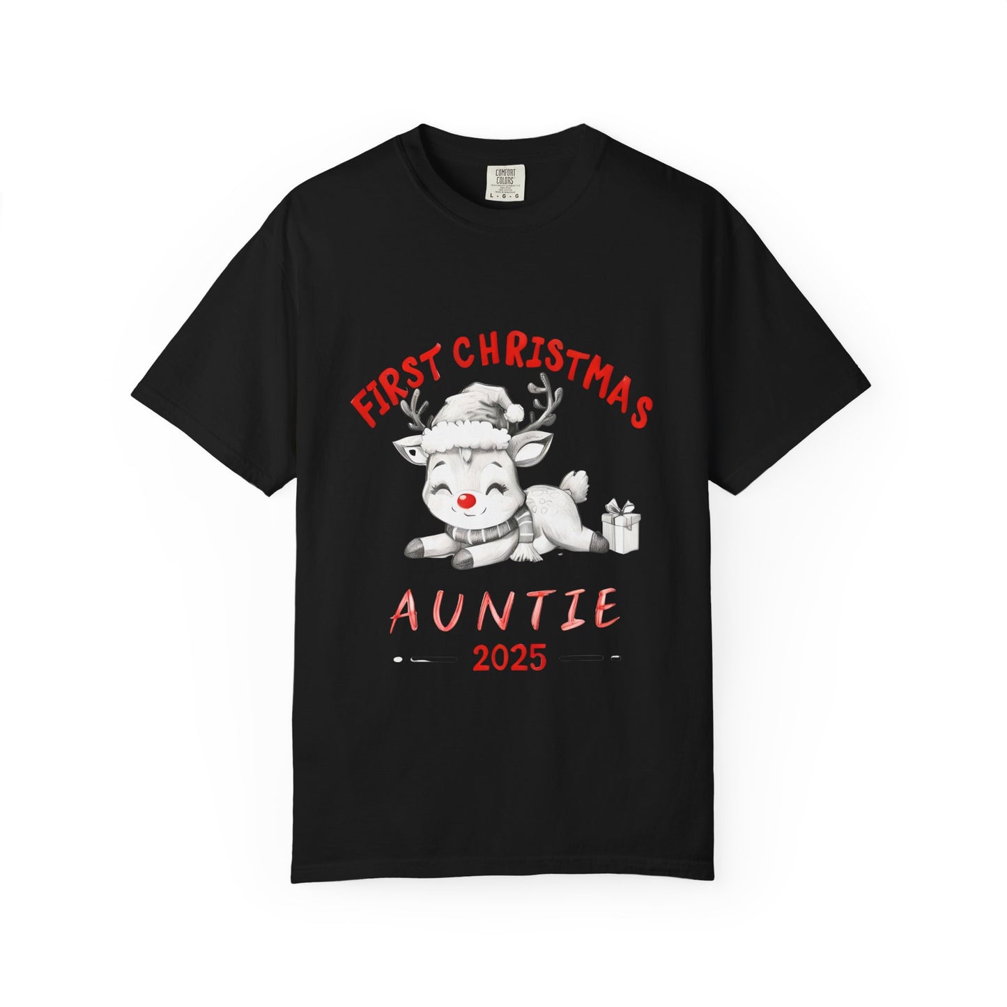 First Christmas Auntie 2025 T-Shirt — Cute Baby Reindeer Holiday Tee