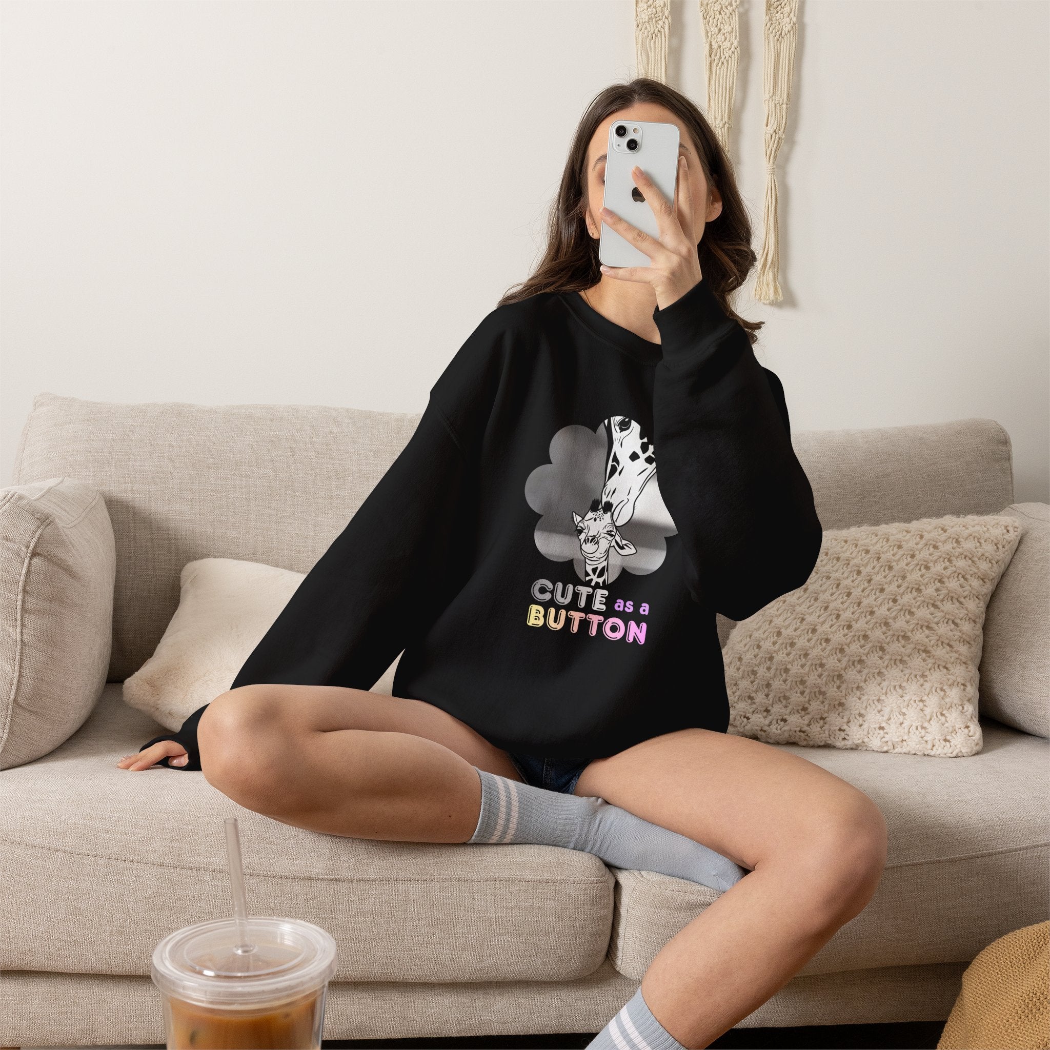 Crewneck Sweatshirt — Cute as a Button Giraffe Graphic