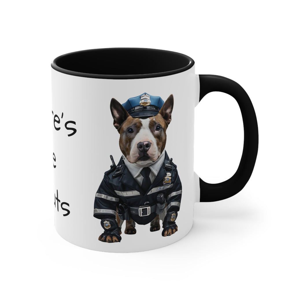 Staffordshire Terrier in Police Uniform Accent Mug Wheres the Donuts Fun Dog Lover and Police Fan Gift