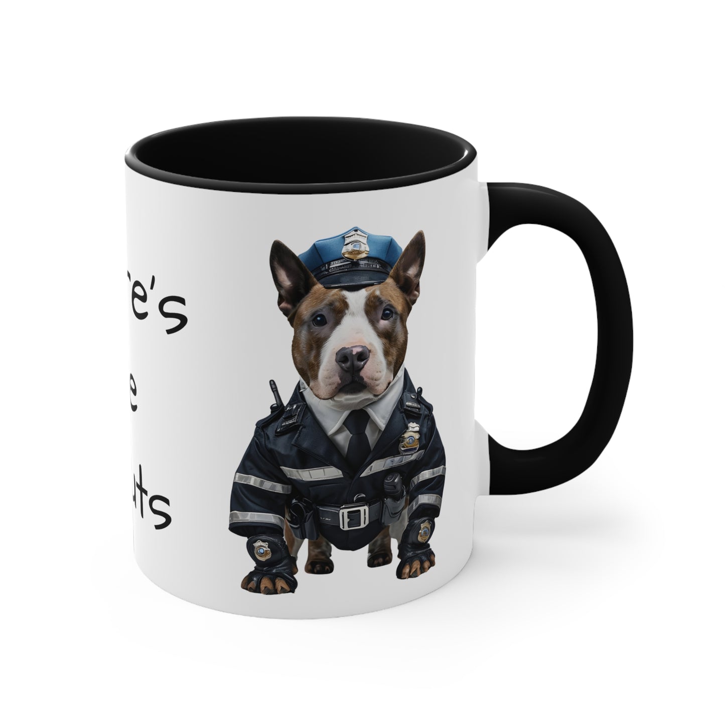 Staffordshire Terrier in Police Uniform Accent Mug Wheres the Donuts Fun Dog Lover and Police Fan Gift