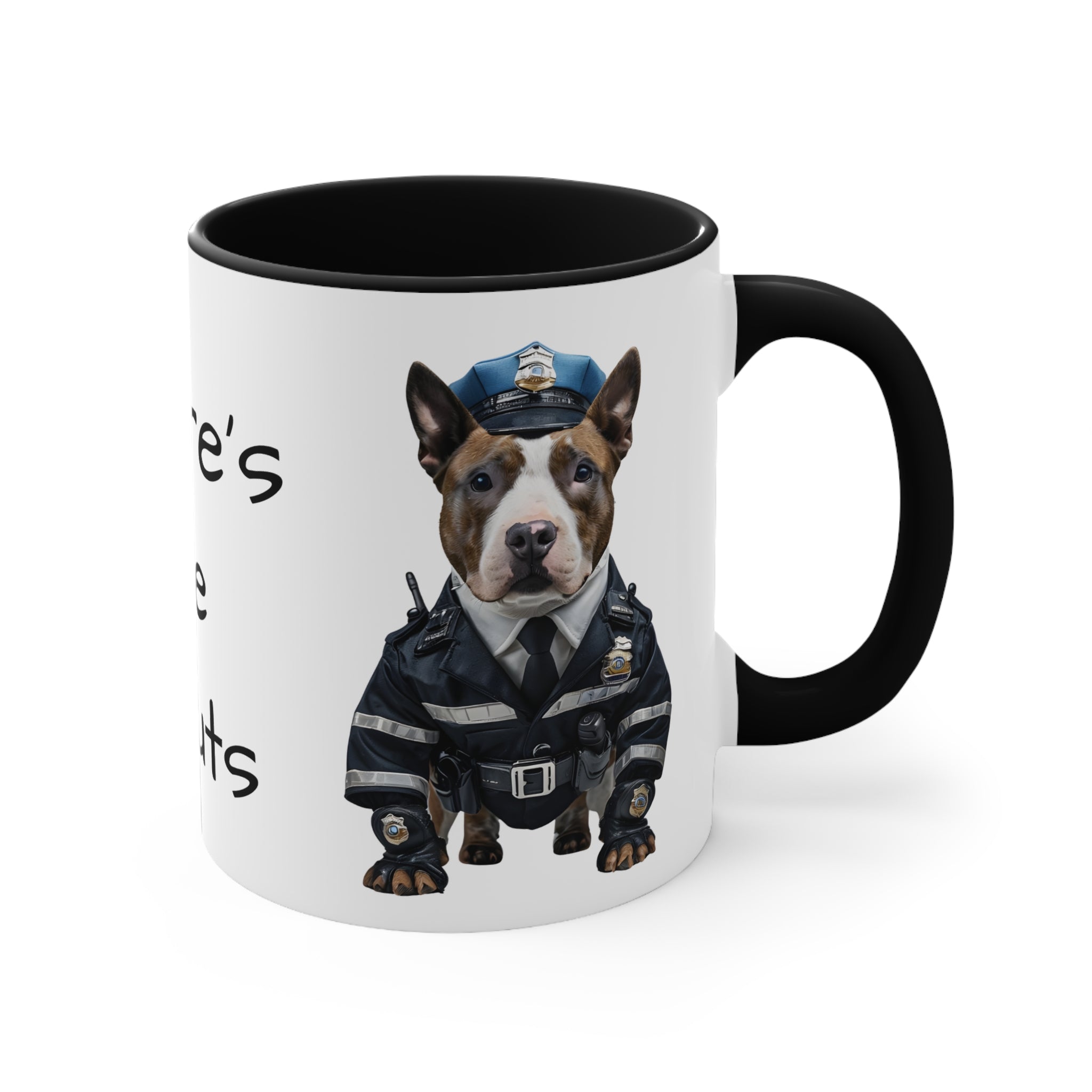 Staffordshire Terrier in Police Uniform Accent Mug Wheres the Donuts Fun Dog Lover and Police Fan Gift