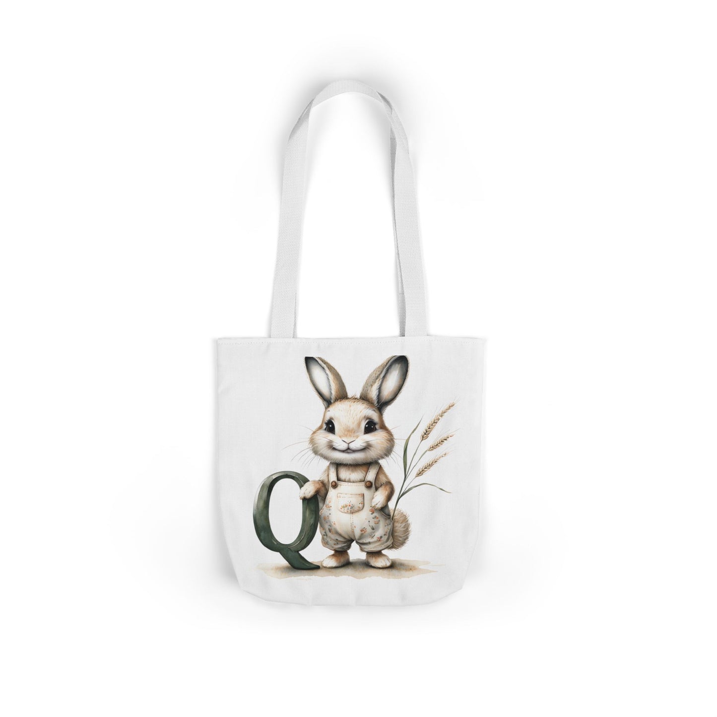 Cute Letter Q Rabbit Canvas Tote Bag - Eco-Friendly Shopping, Gift Bag, Farmer's Market, Kid's Lunch, Summer Fun