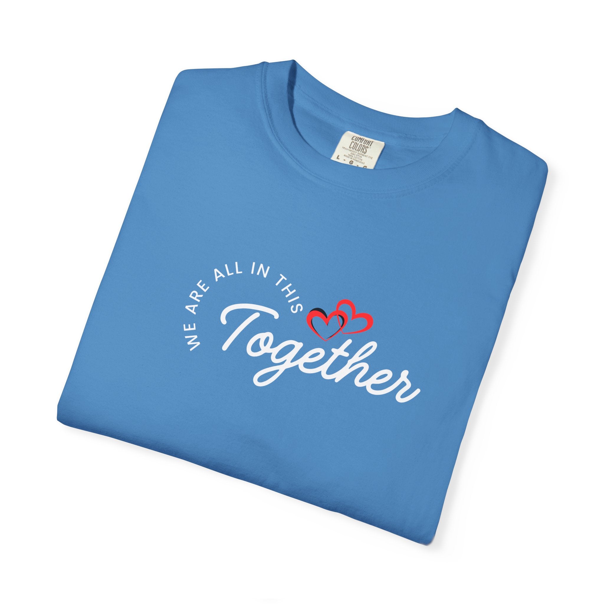 Unisex ONE Together Heart T-Shirt — "We Are All In This Together" Front Text, Australian Flag One Back Design