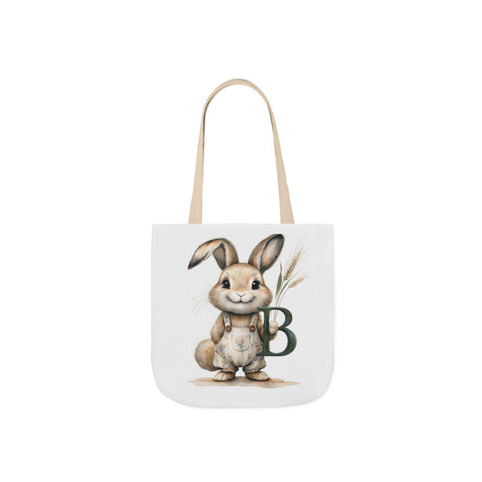 Adorable Letter B Bunny Canvas Tote Bag 5-Color Straps, Cute Gift for Kids, Eco-Friendly Beach Bag, Spring Tote for Easter, Bunny Lover Gift