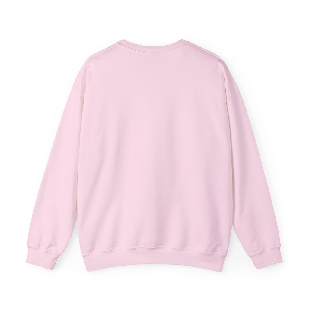 Light pink crewneck sweatshirt with long sleeves and ribbed neckline and cuffs