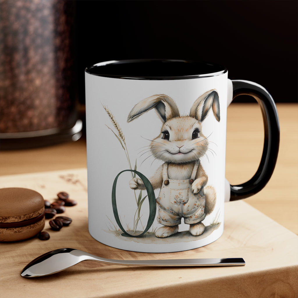 Whimsical Letter O Bunny Accent Mug, Cute Rabbit Coffee Cup for Spring, Easter Gift, Animal Lovers, Home Decor, 11oz