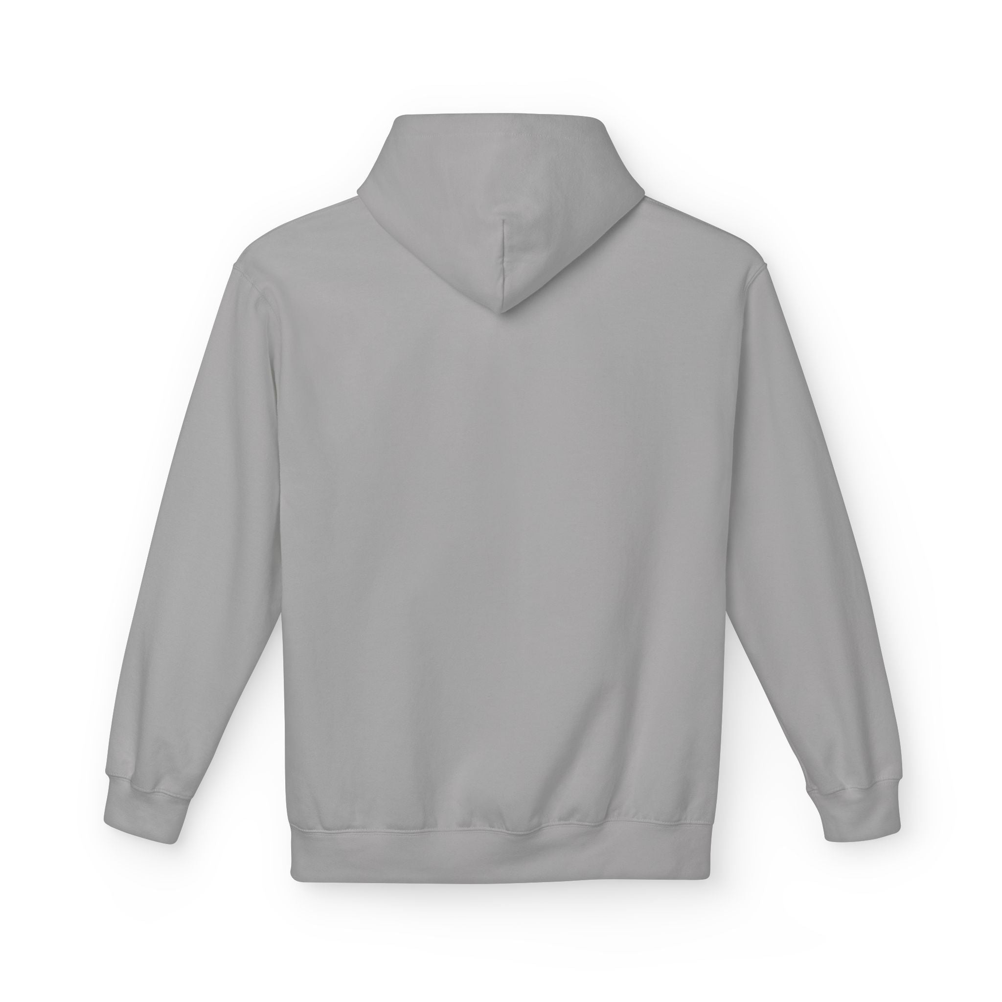 Light gray pullover hoodie back view with hood and long sleeves, no visible graphic