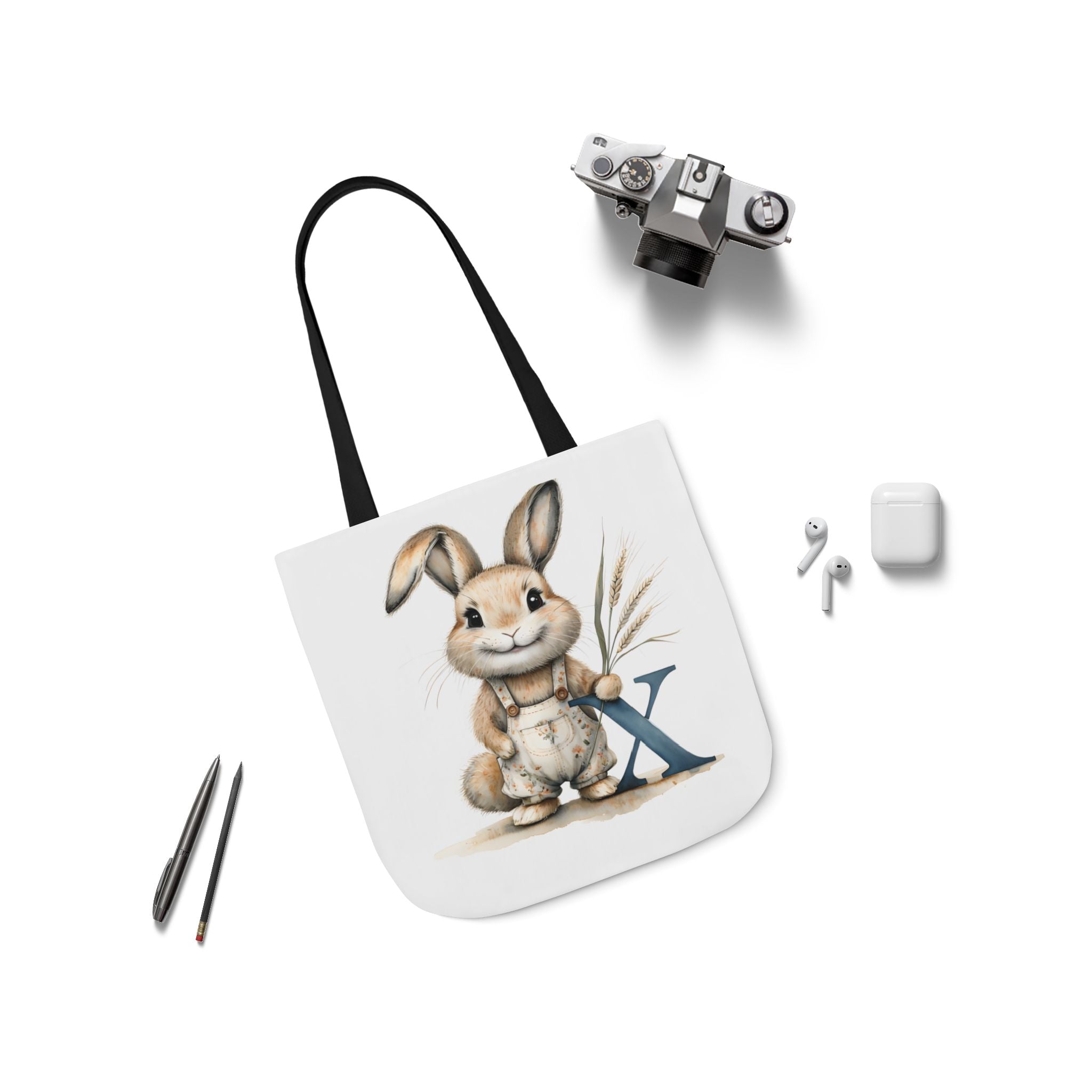 Cute Letter X Bunny Canvas Tote Bag with 5-Colour Straps, Ideal for Spring, Easter Gifts, Eco-Friendly Shopping, Animal Lovers, Cute Designs