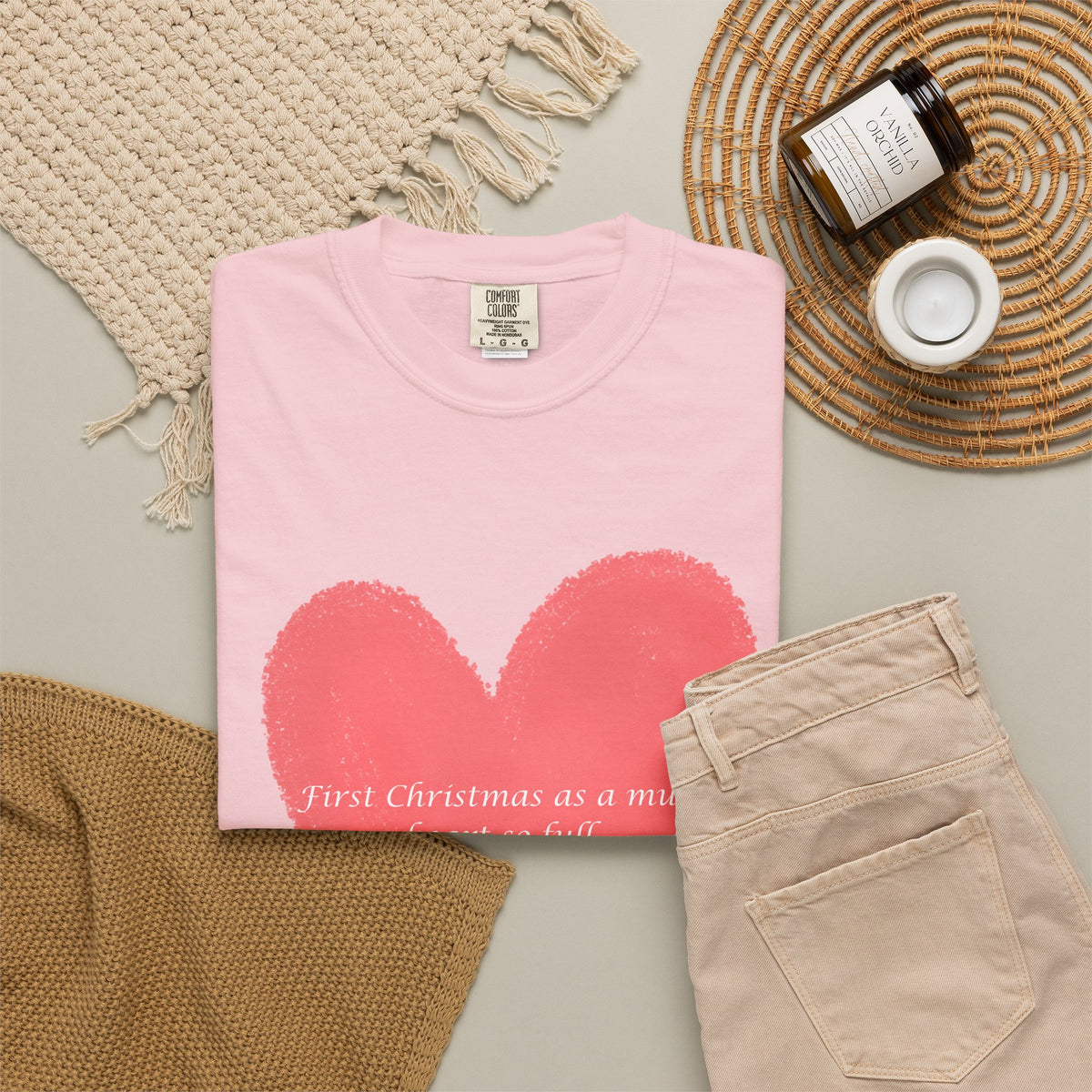 First Christmas as a Mum..Heart Brushstroke T‑Shirt — Pink Painted Heart Graphic Tee