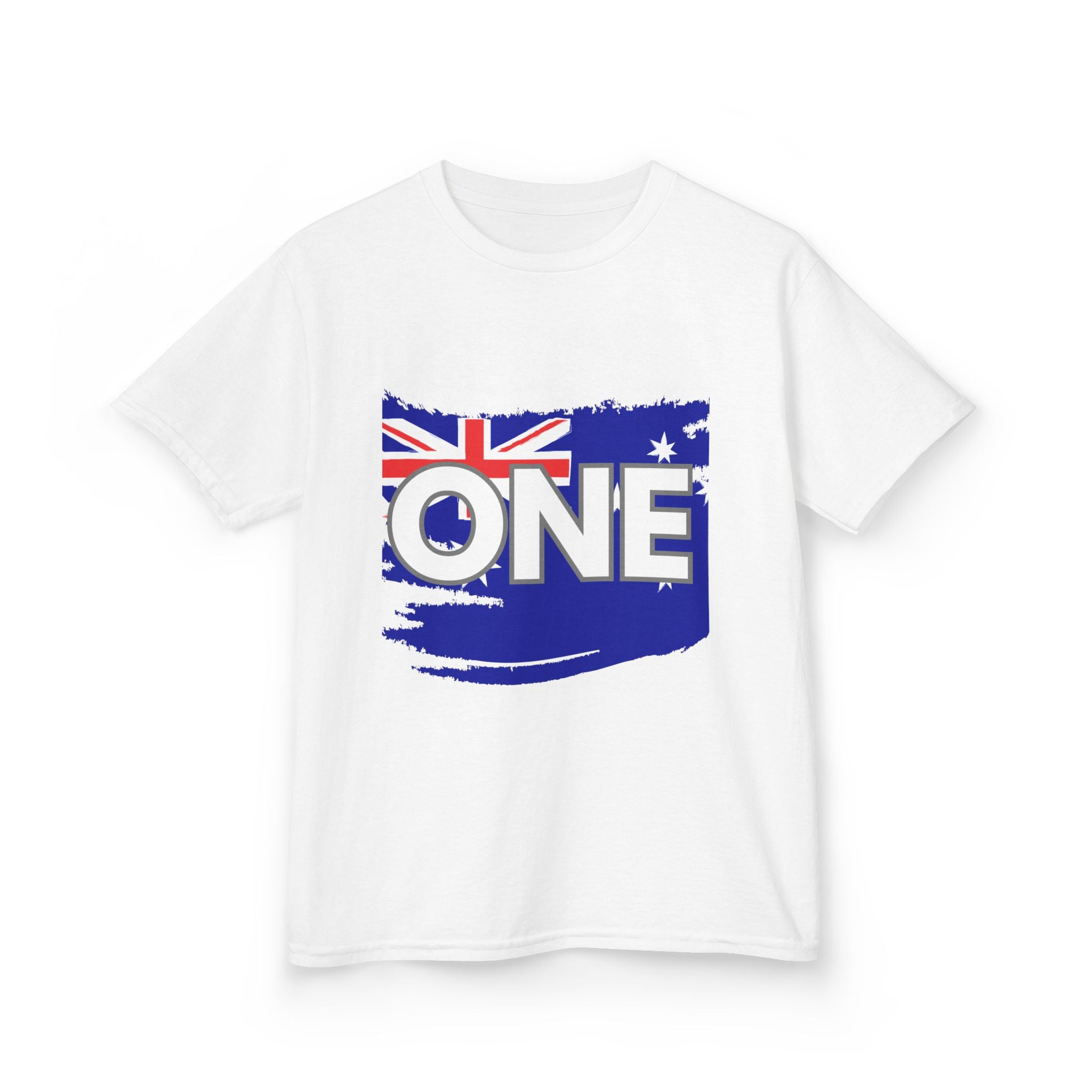 Kids Tee — "ONE" Australia Map Torn Flag Unity Design (Patriotic Australia Day Shirt)