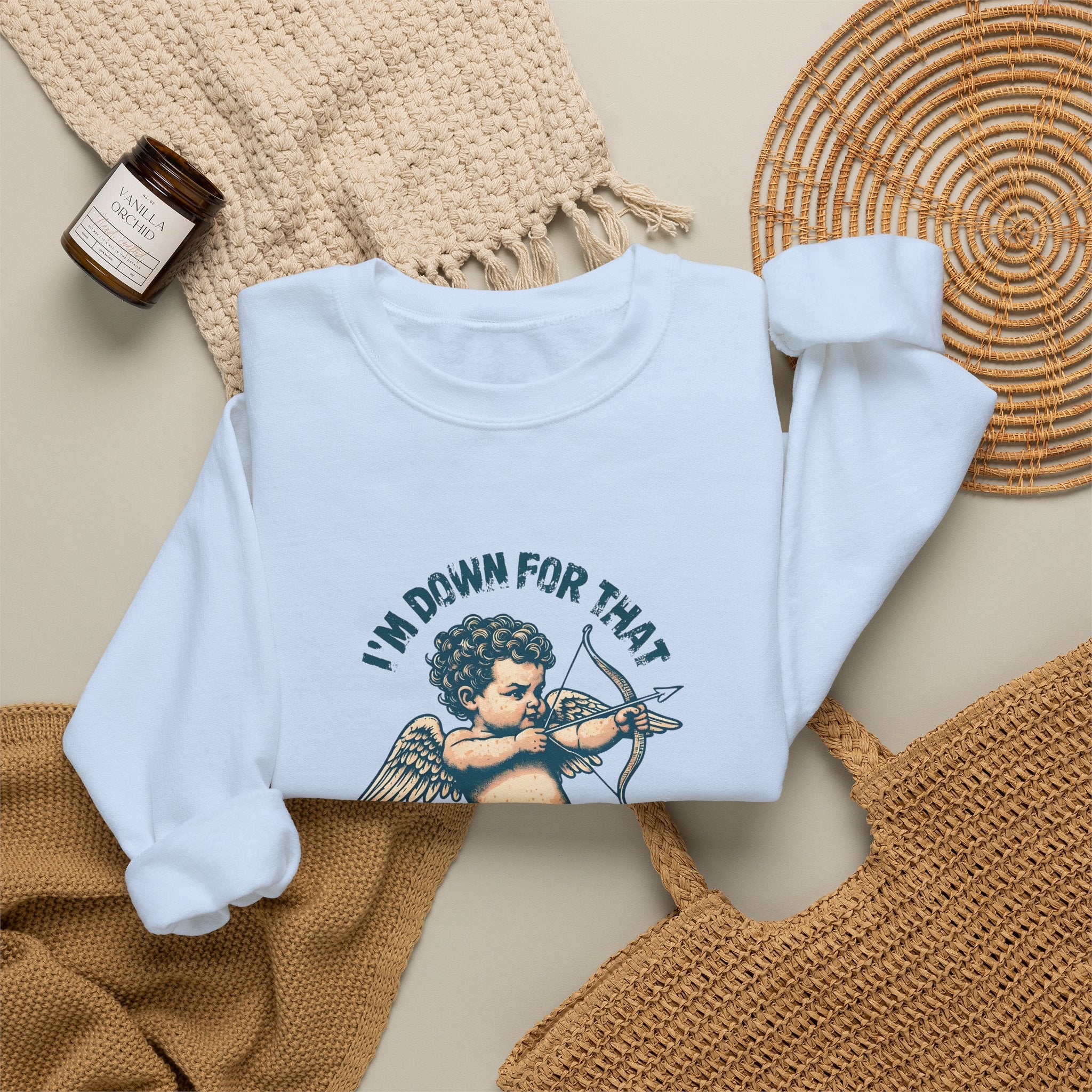 Cupid Graphic 'I'm Down For That' Crewneck Sweatshirt