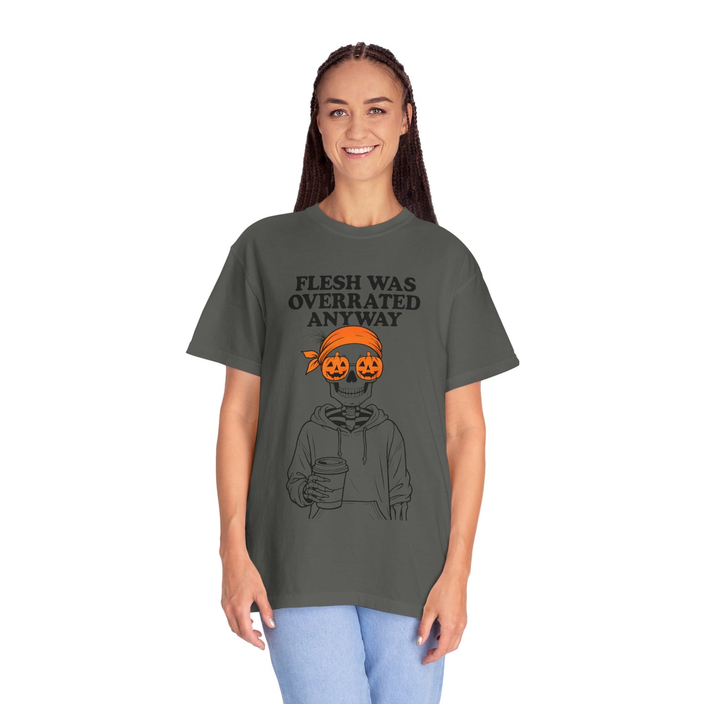 Halloween Graphic Tee, Unisex Garment-Dyed T-shirt with Skeleton Design, Funny Halloween Shirt, Casual Wear, Gift for Halloween Lovers