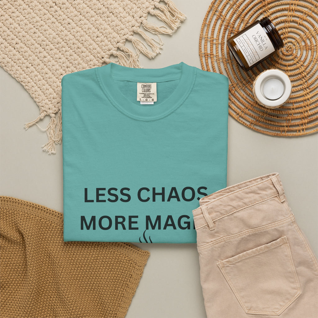 Less Chaos, More Magic T-Shirt — Cozy Coffee Cup Graphic Tee