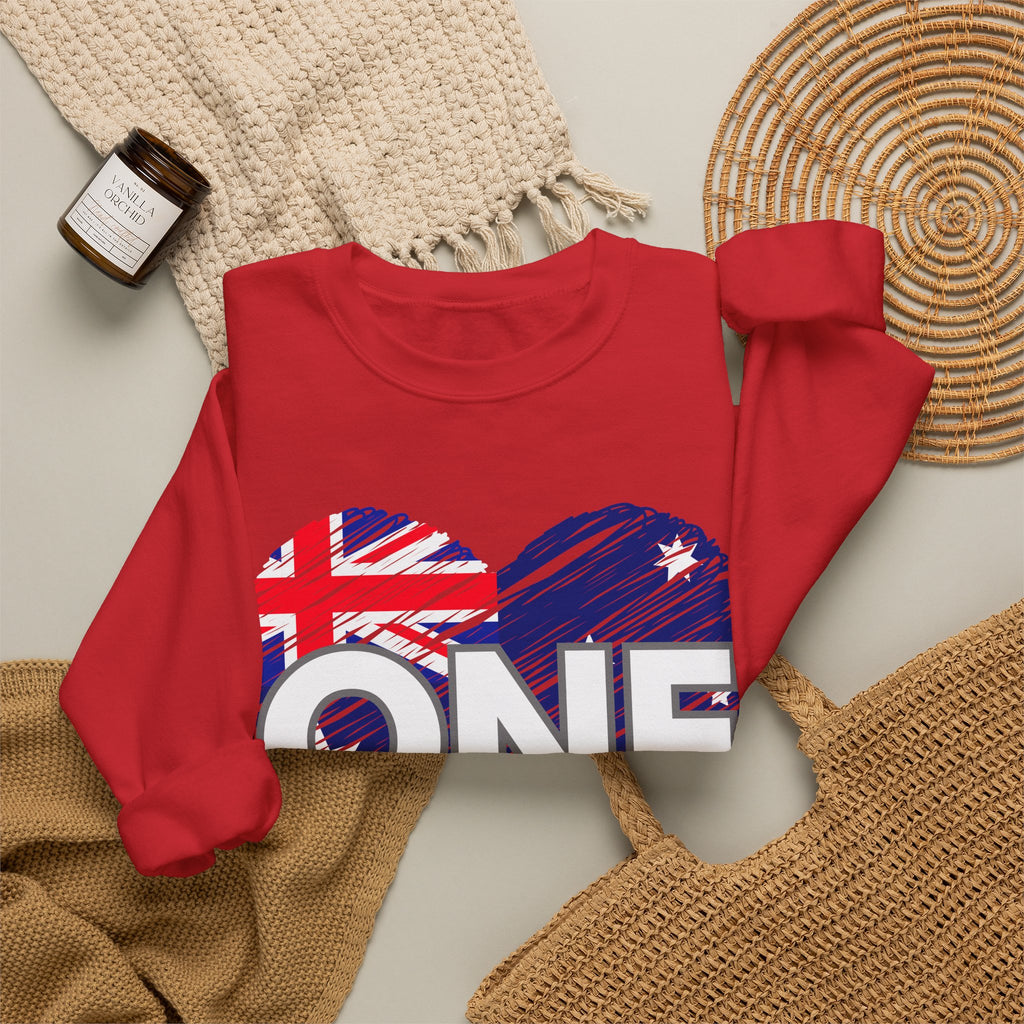 Australia ONE Heart Crewneck Unity Sweatshirt – Patriotic Aussie Design