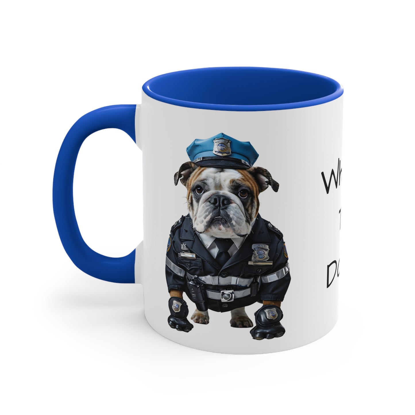 Bulldog in Police Uniform Accent Mug Wheres the Donuts Fun Dog Lover and Police Fan Gift