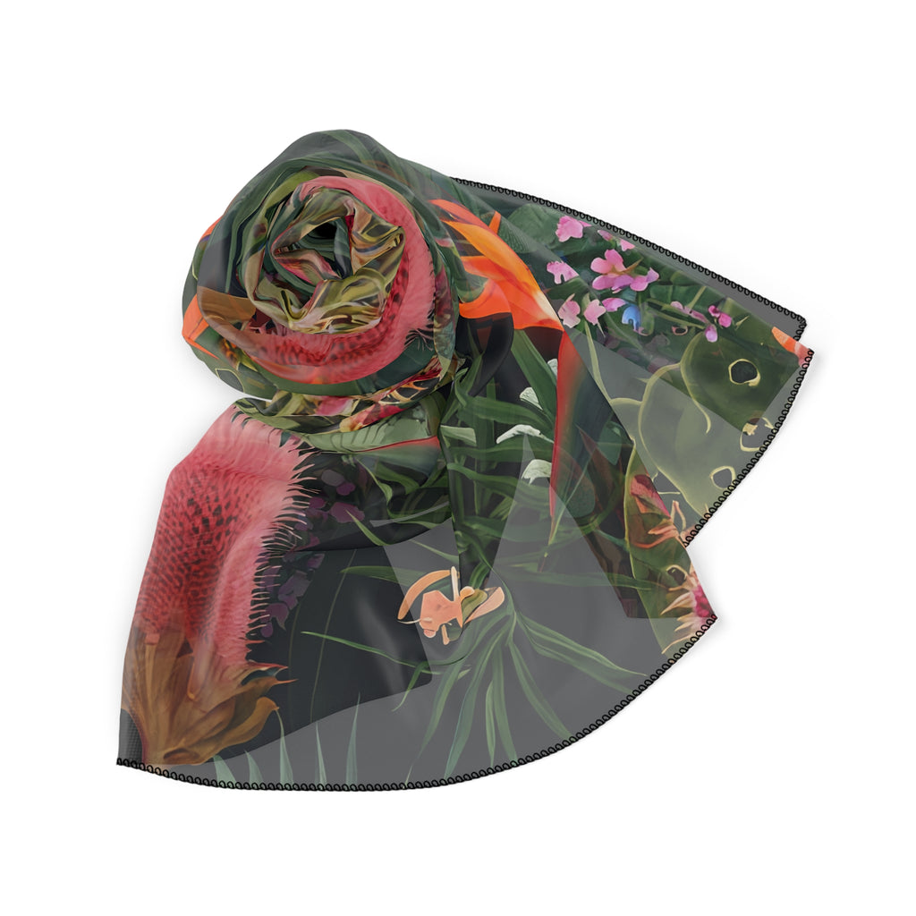 Botanical Flowers Pattern Silk-Look Scarf — Soft Floral Print