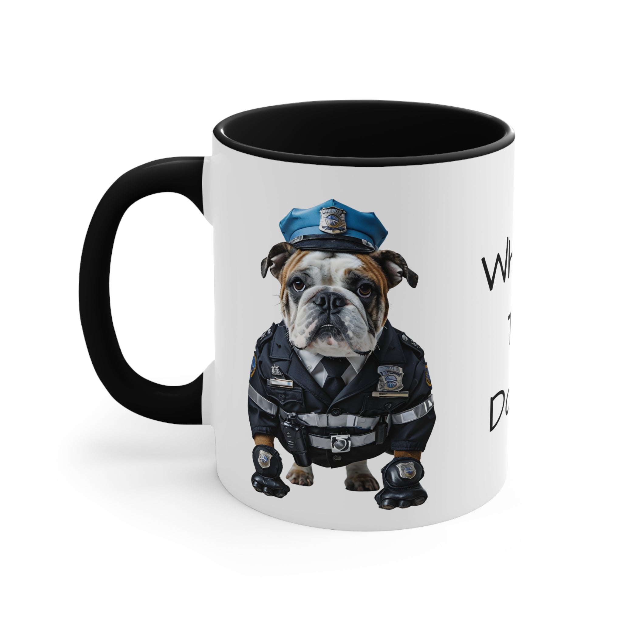 Bulldog in Police Uniform Accent Mug Wheres the Donuts Fun Dog Lover and Police Fan Gift