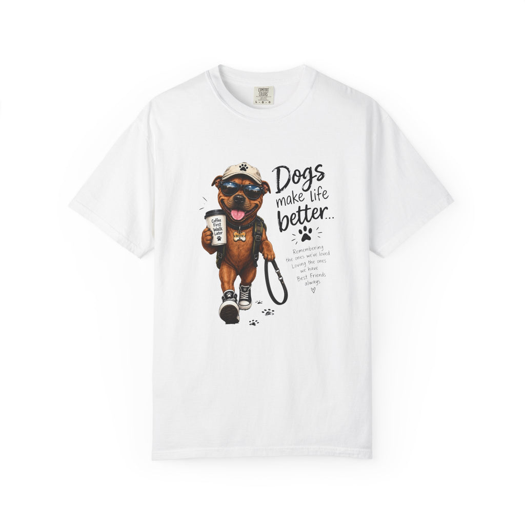 Dog Lovers Staffy T‑Shirt — "Dogs Make Life Better" Graphic Tee