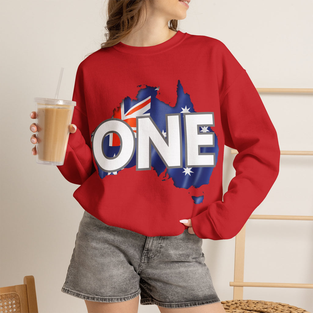 Australia ONE Flag Crewneck Unity Sweatshirt – Patriotic Aussie Map Design