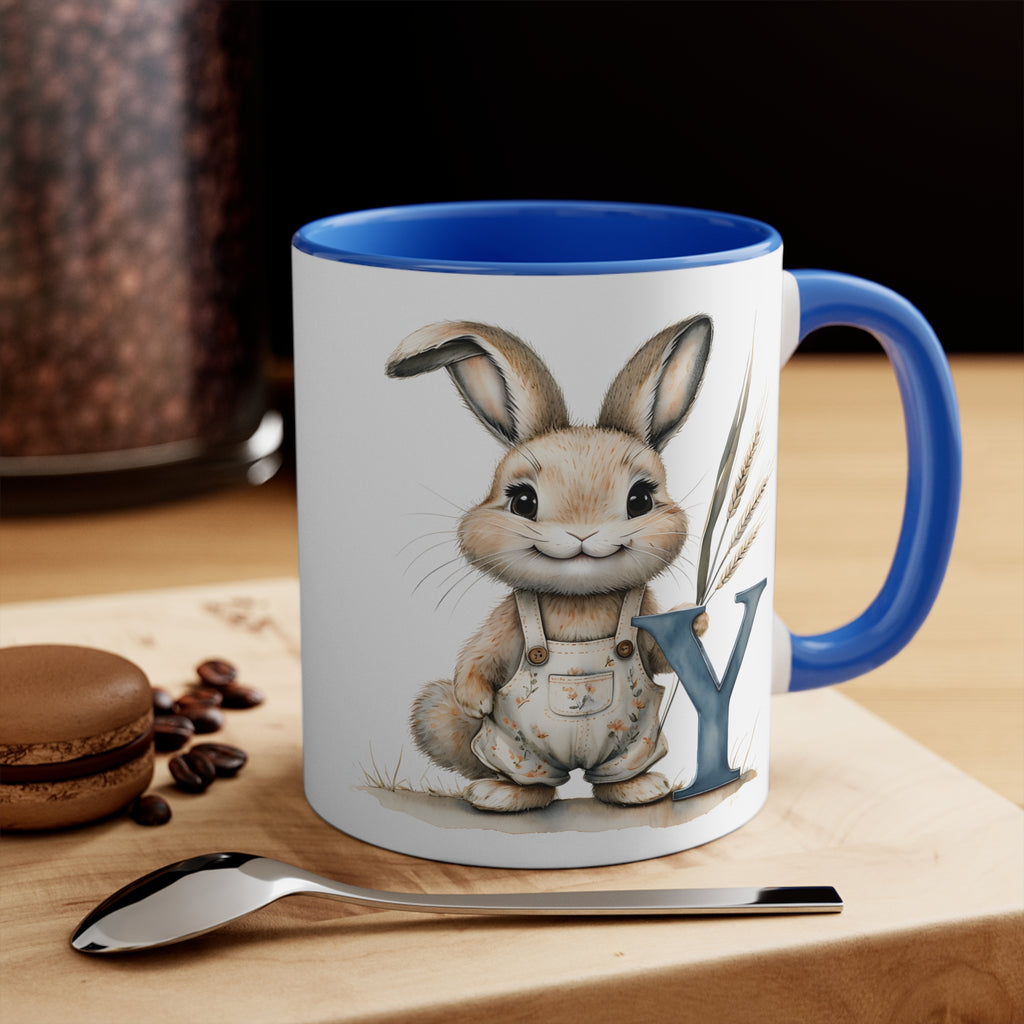 Whimsical Letter Y Bunny Mug - Colorful Accent Coffee Cup for Easter, Spring, Gift for Kids, Ceramic Drinkware, Rabbit Lover's Gift