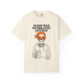 Ivory graphic T-shirt with skull skeleton in hoodie holding a drink and jack-o-lantern faces
