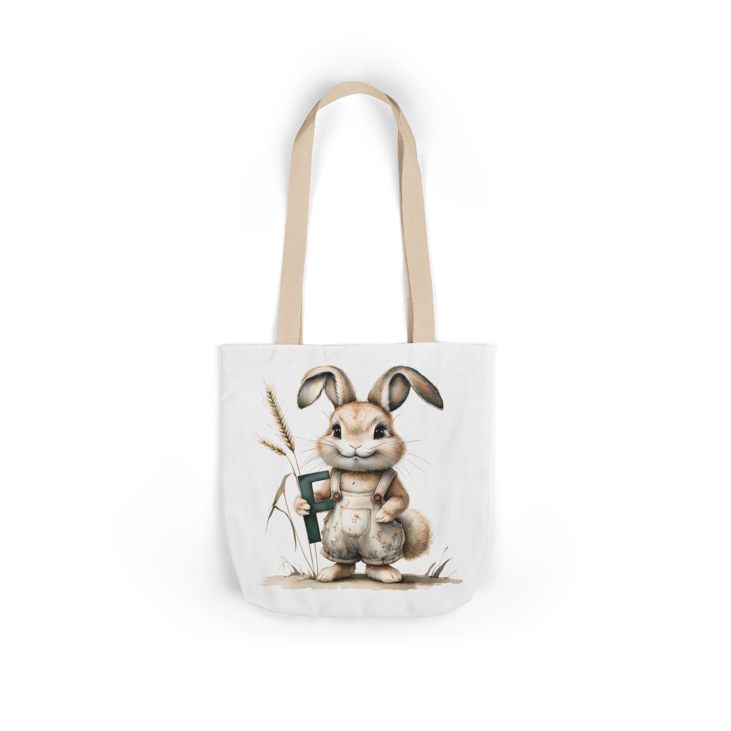 Charming Letter F Rabbit Canvas Tote Bag, Perfect for Easter, Gardening, Eco-Friendly Shopping, Cute Animal Lover Gift