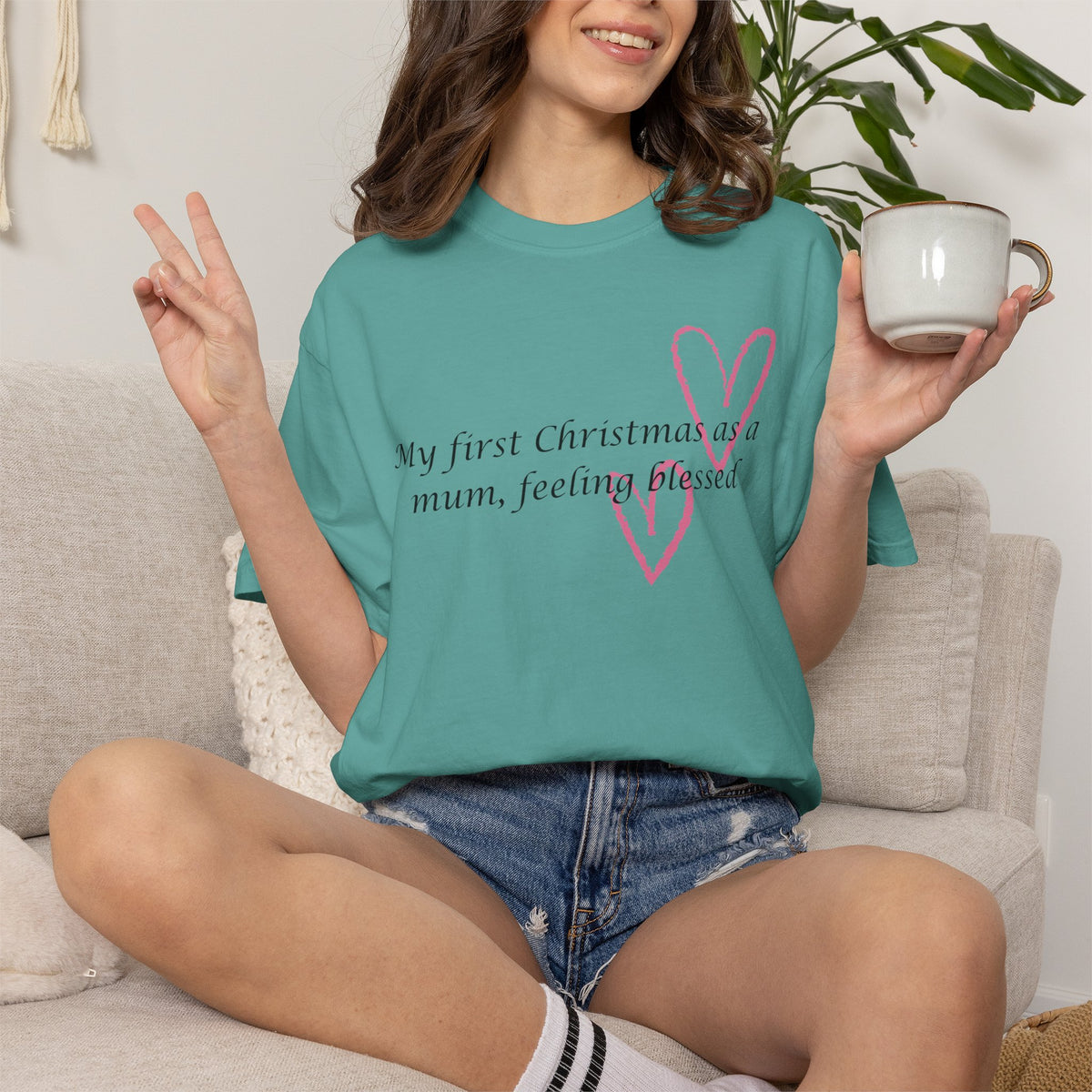 Christmas Mum T-Shirt — “My first Christmas as a mum, feeling blessed” Holiday Tee