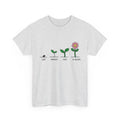 Heather gray T-shirt with flower growth graphic and “Give yourself time to bloom”