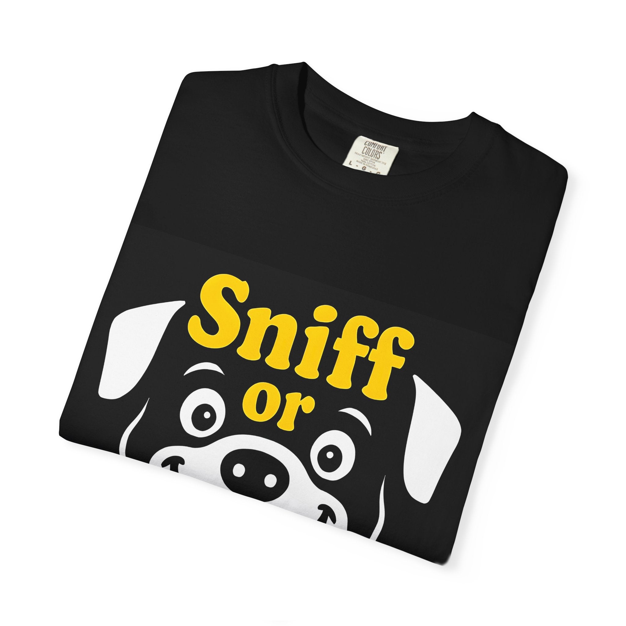 Sniff or Snack Dog Lover Unisex T-Shirt, Yellow text, Dog Apparel, Pet Owner Gift, Animal Lover Tee, Funny Canine Shirt