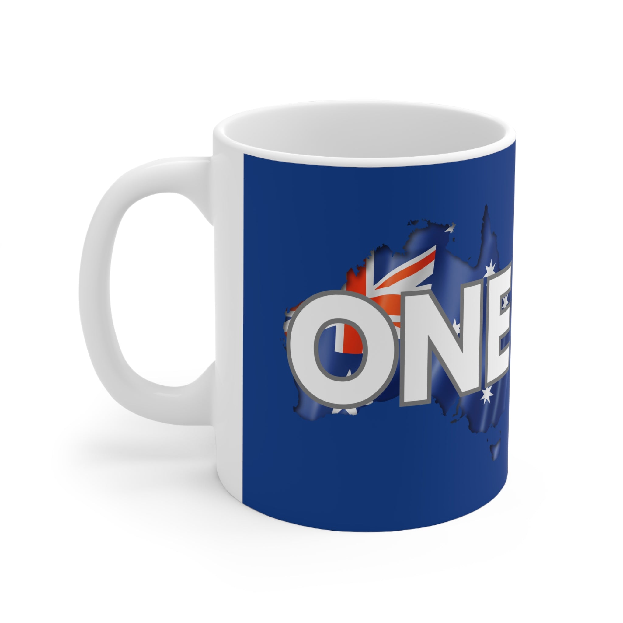 Australia ONE Flag Map Unity Blue Ceramic Coffee Mug — 11oz