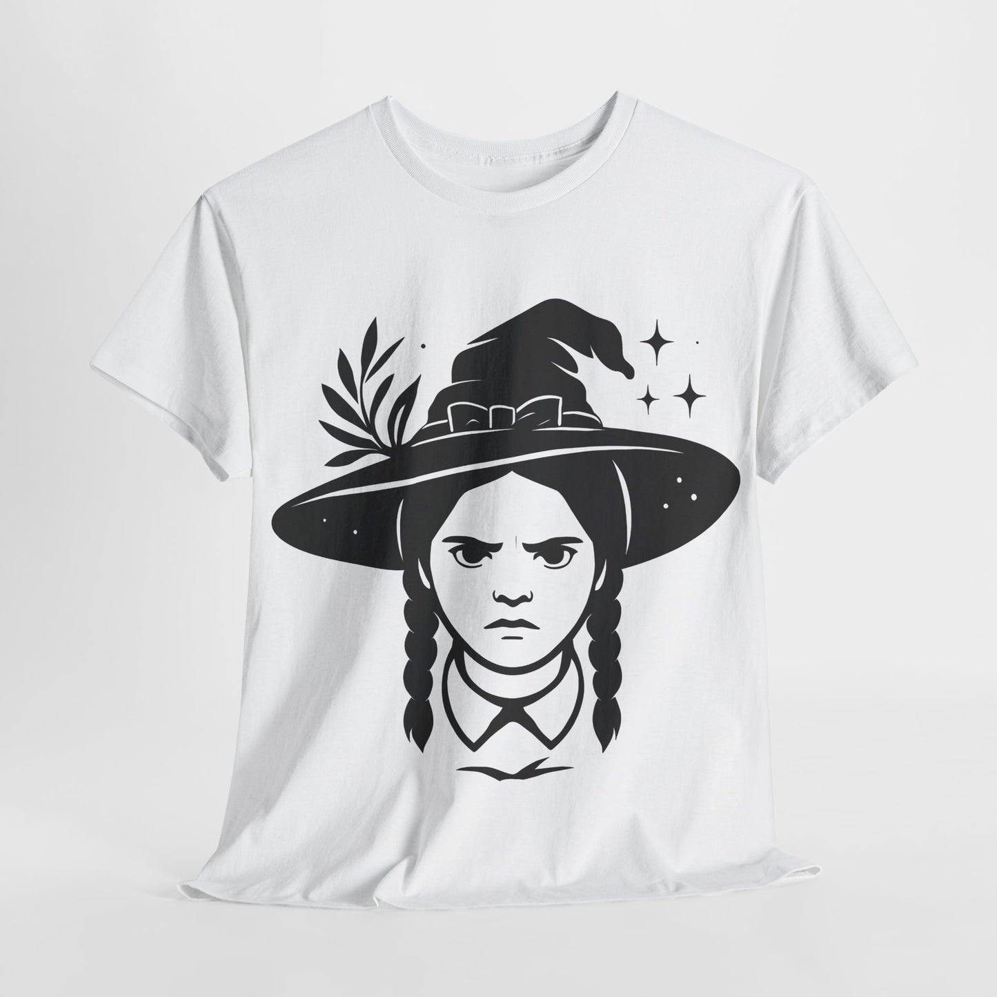 Wednesday-Inspired Unisex Heavy Cotton Tee, Witchy Charm Shirt, Halloween Apparel, Alternative Fashion, Gift for Fans, Casual Wear