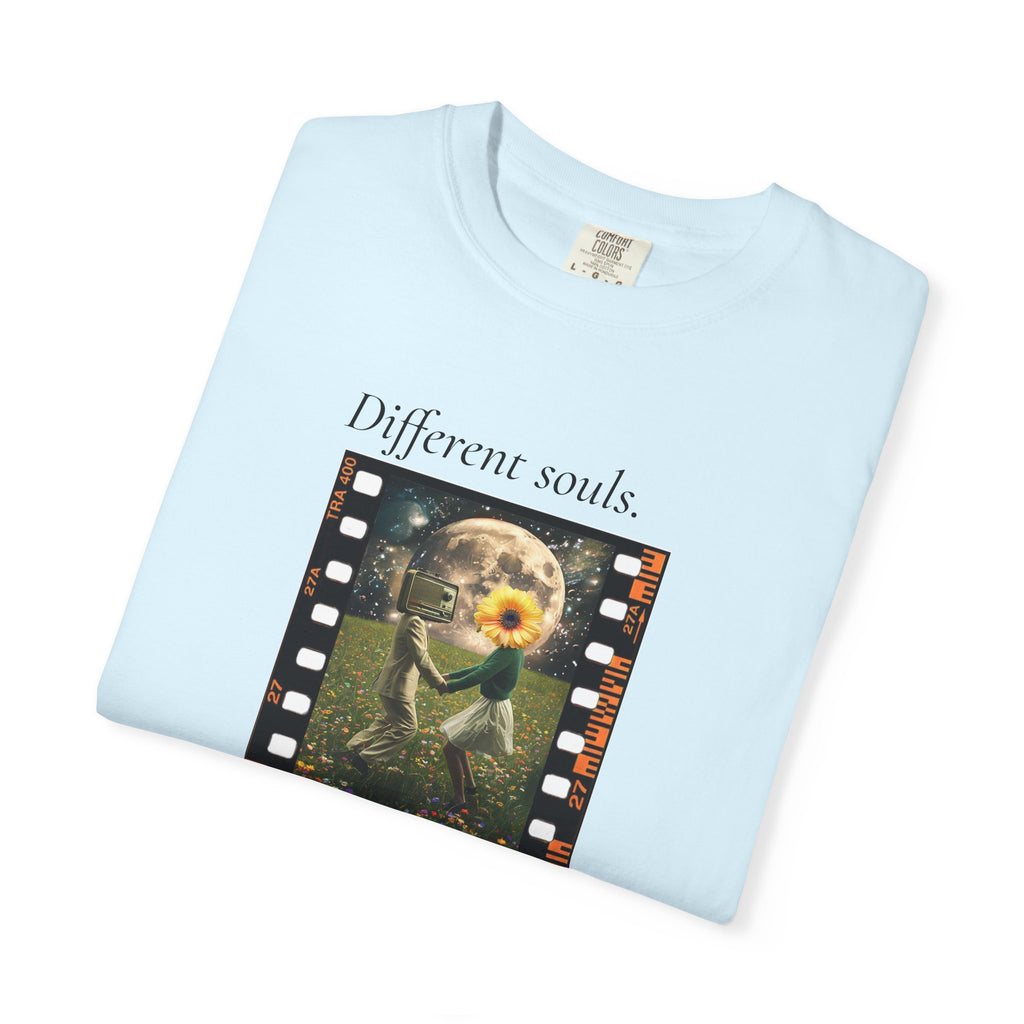 Light blue crew-neck graphic t-shirt with “Different souls” film print