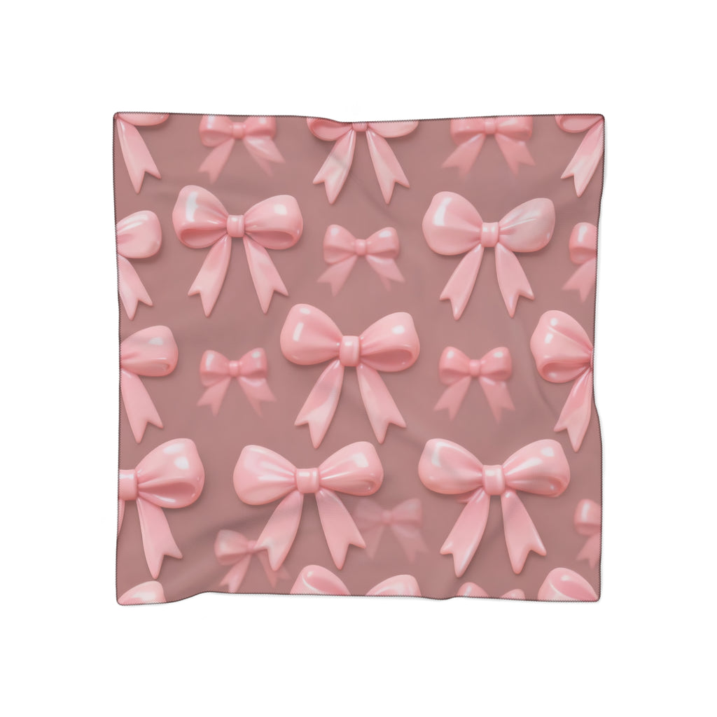 Pink Bow Print Silk-Look Scarf — Pink Bow Tie Design