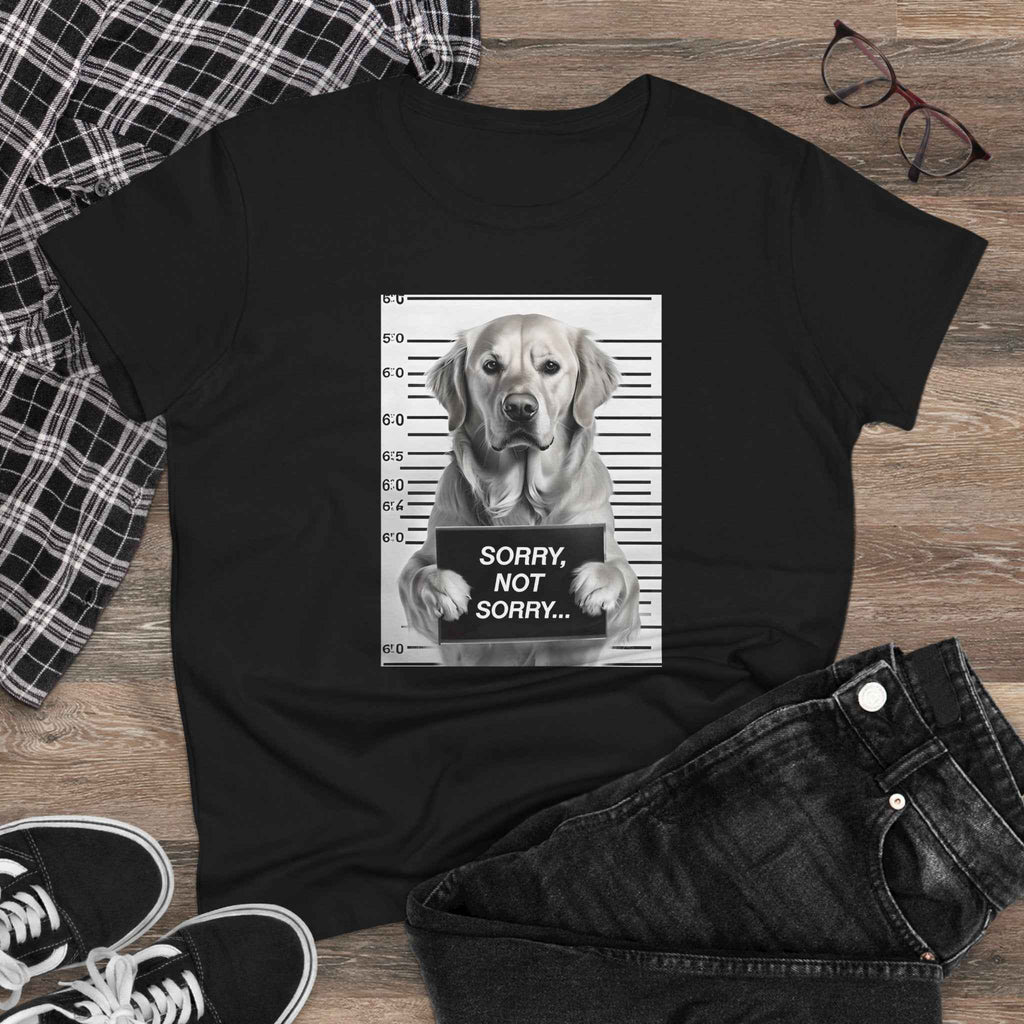 Funny Dog Mugshot Tee, Casual Cotton T-Shirt, Pet Lover Apparel, Gift for Dog Owners, Humorous Dog Shirt, Sorry Not Sorry Tee